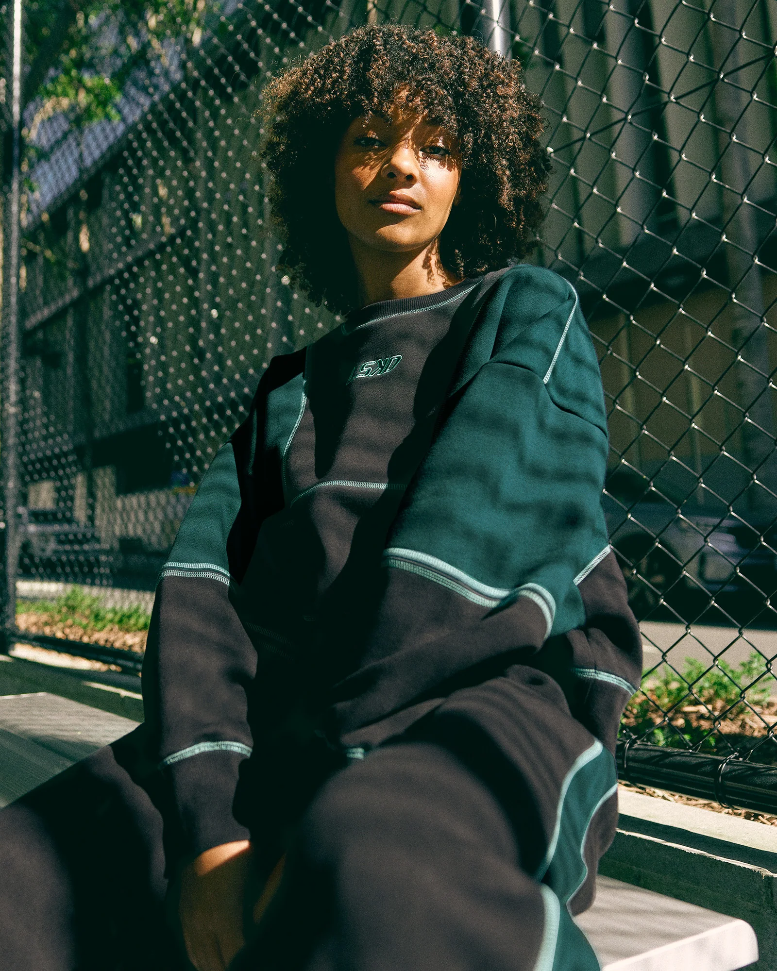 Stitch Up Oversized Fleece Sweater - Black-Dark Moss - Image 2