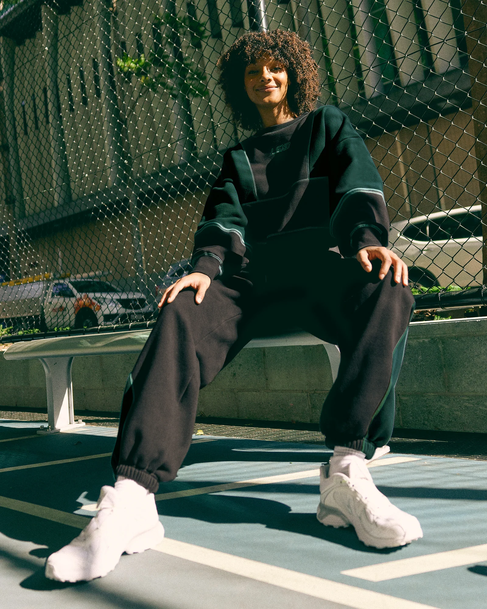 Stitch Up Oversized Fleece Sweater - Black-Dark Moss - Image 3