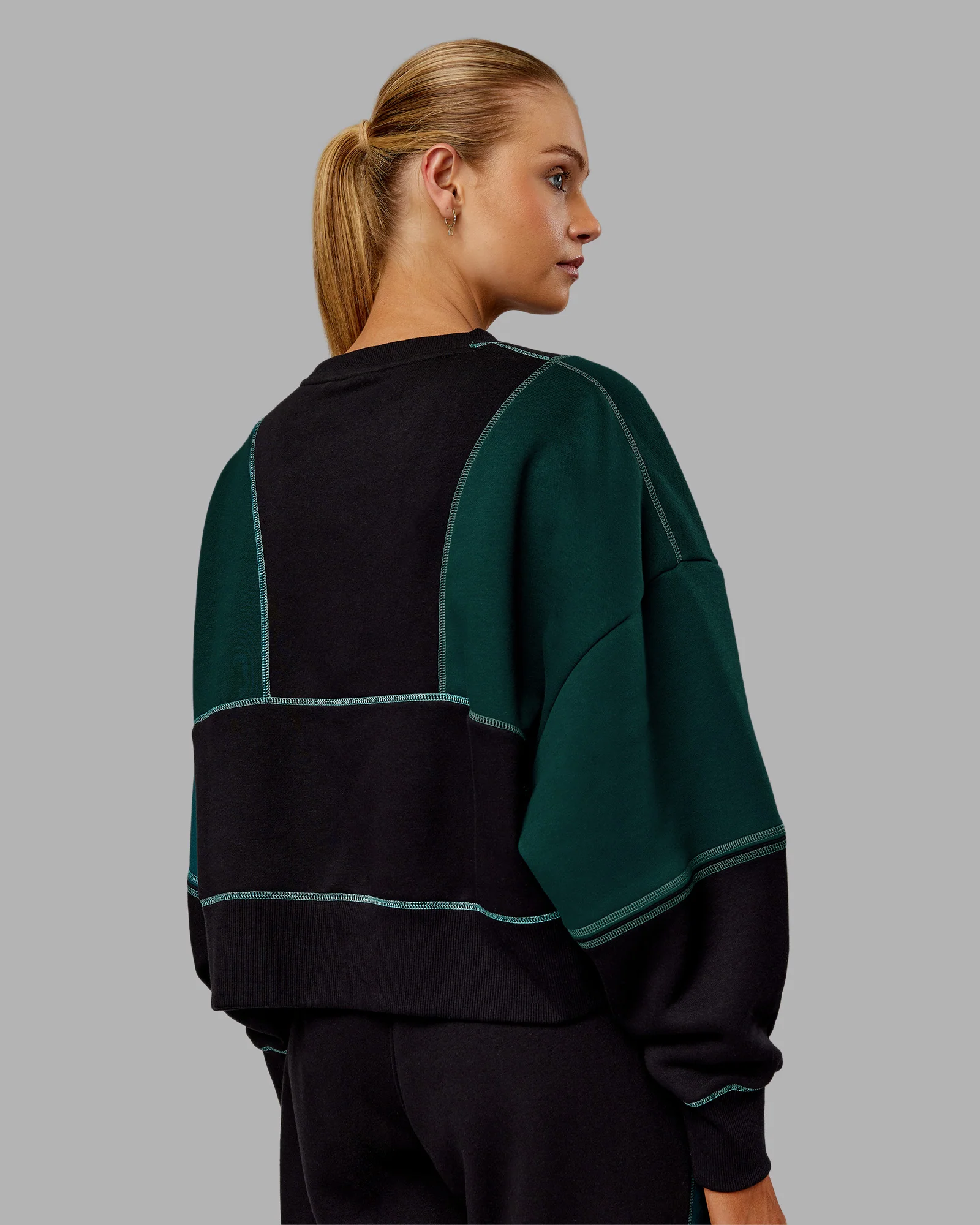 Stitch Up Oversized Fleece Sweater - Black-Dark Moss - Image 4