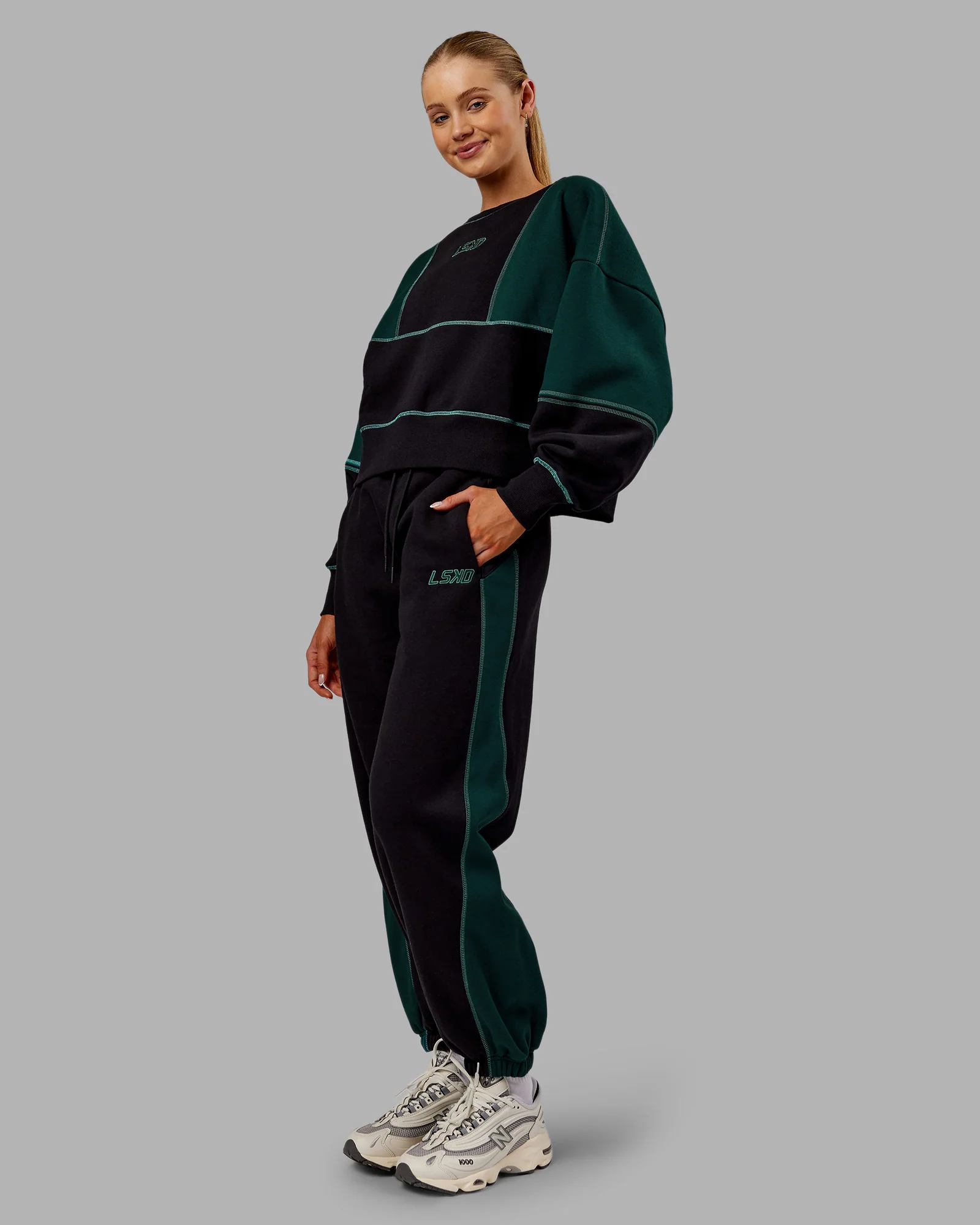Stitch Up Oversized Fleece Sweater - Black-Dark Moss - Image 5