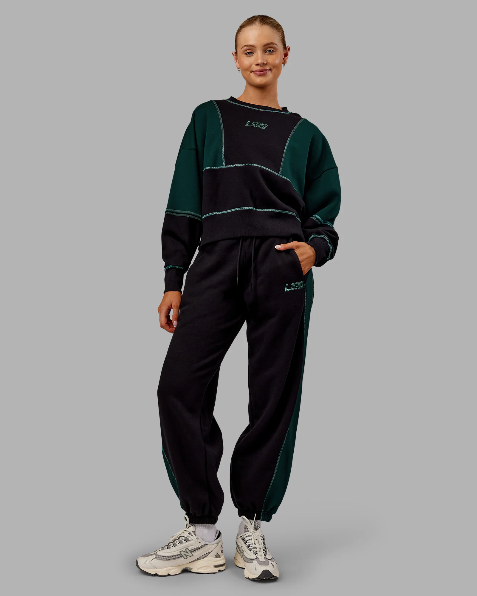 Stitch Up Oversized Fleece Sweater - Black-Dark Moss - Image 6