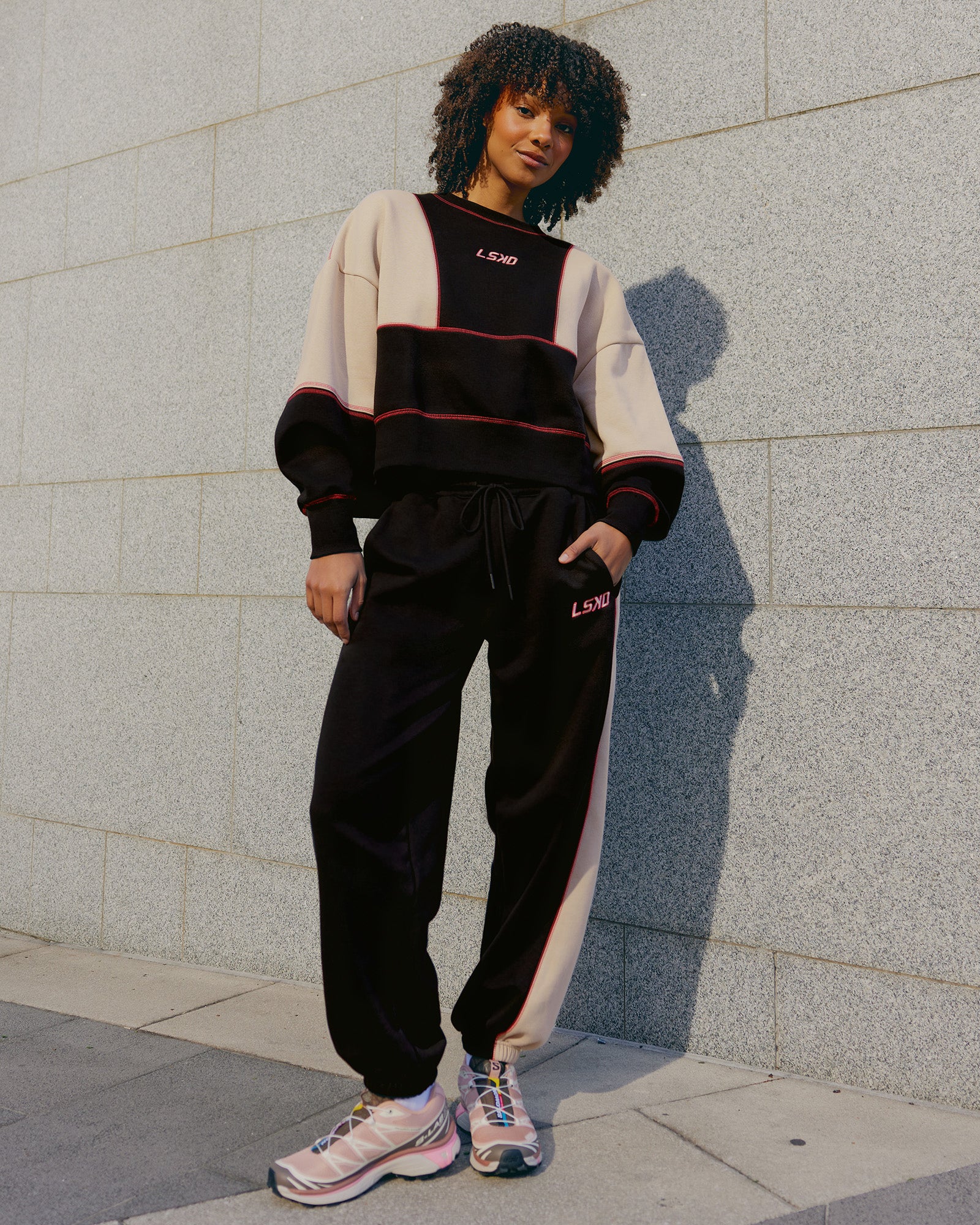 Stitch Up Oversized Fleece Sweater - Black-Shale Beige - Image 4