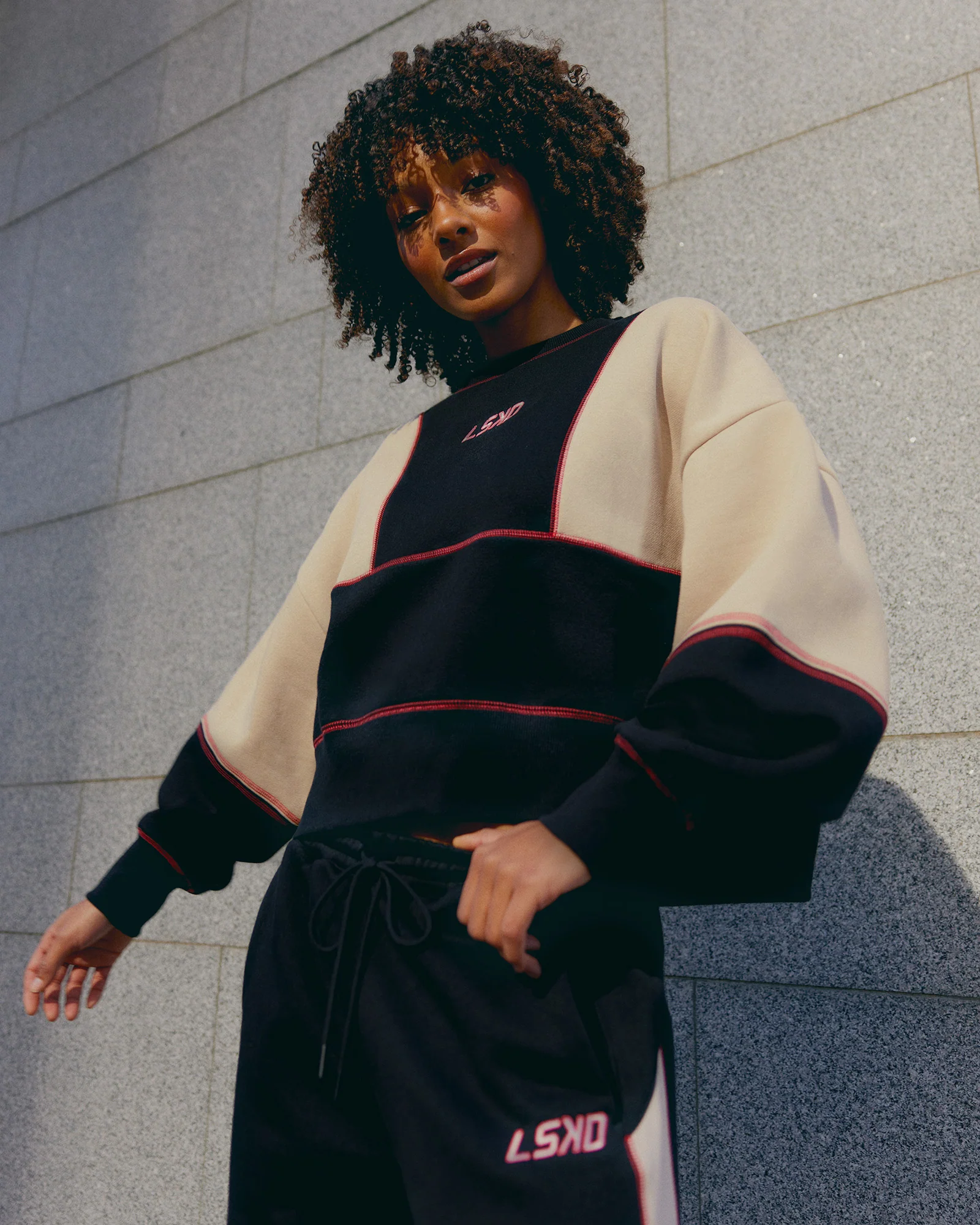 Stitch Up Oversized Fleece Sweater - Black-Shale Beige - Image 5