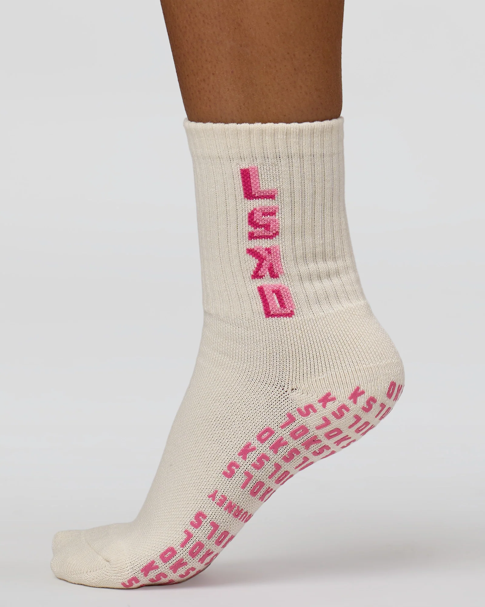 Studio Pilates Grip Sock - Off White-Pink Rose - Image 3
