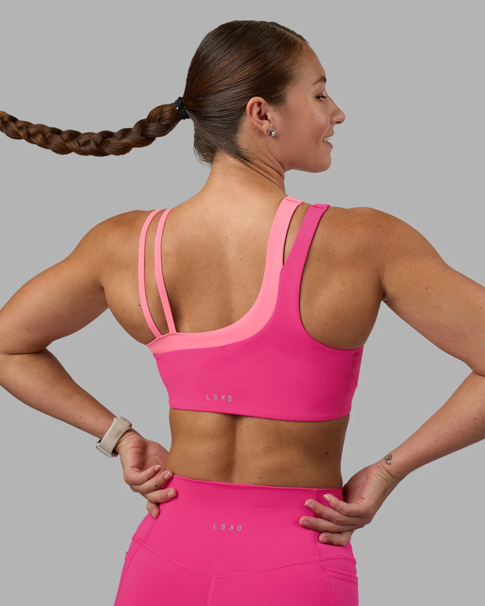 Thrive Asymmetric Sports Bra - Ultra Pink-Candy Pink - Image 2