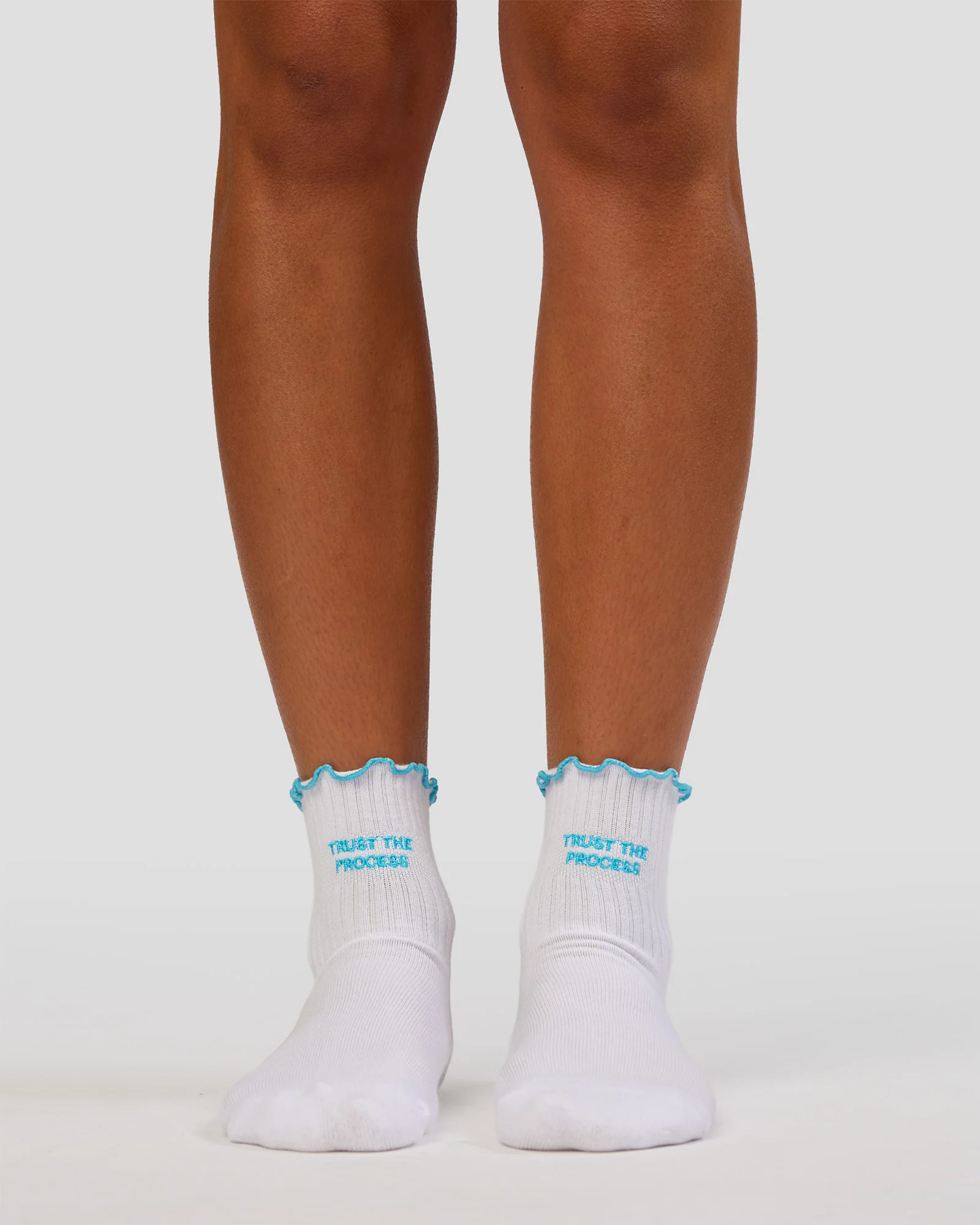 Trust The Process Frill Quarter Sock - White-Baltic Sea - Image 2