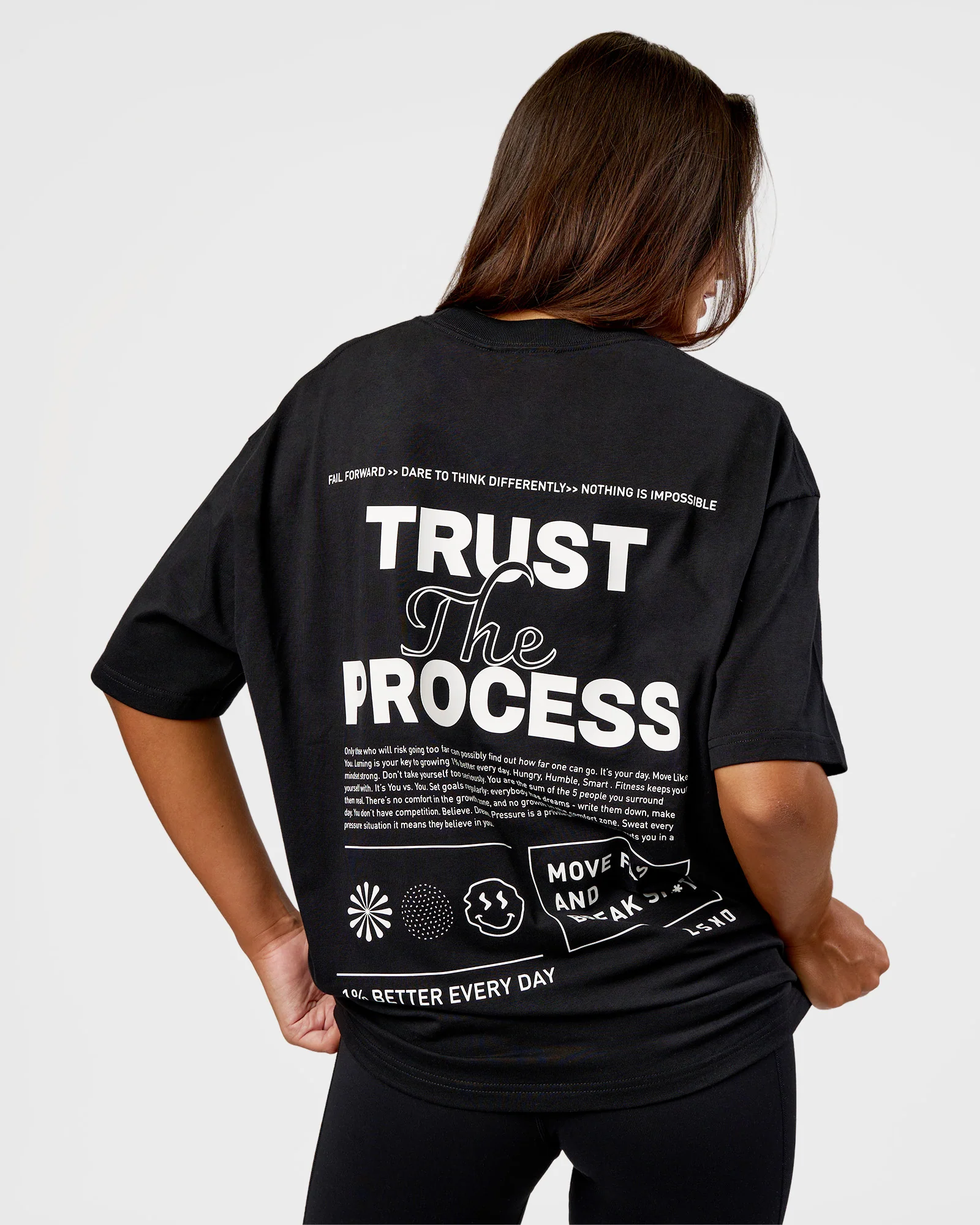 Trust The Process Heavyweight Unisex Oversized Tee - Black-White - Image 4