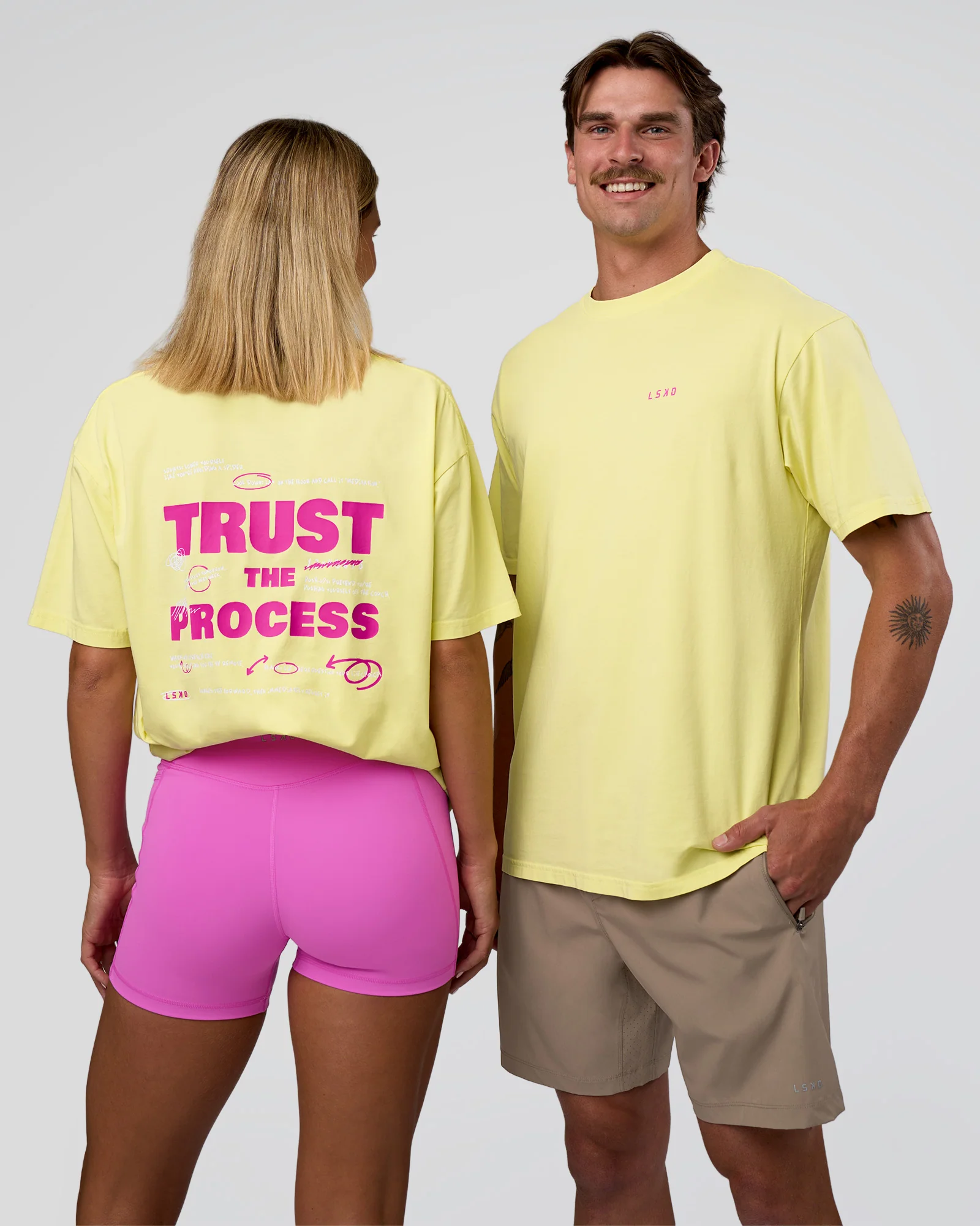 Unfit Club FLXCotton Oversized Tee - Yellow Fizz Washed-Ultra Fuchsia - Image 2