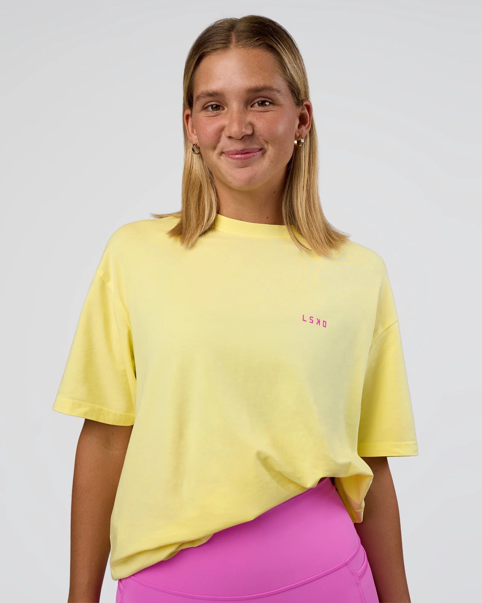 Unfit Club FLXCotton Oversized Tee - Yellow Fizz Washed-Ultra Fuchsia - Image 6