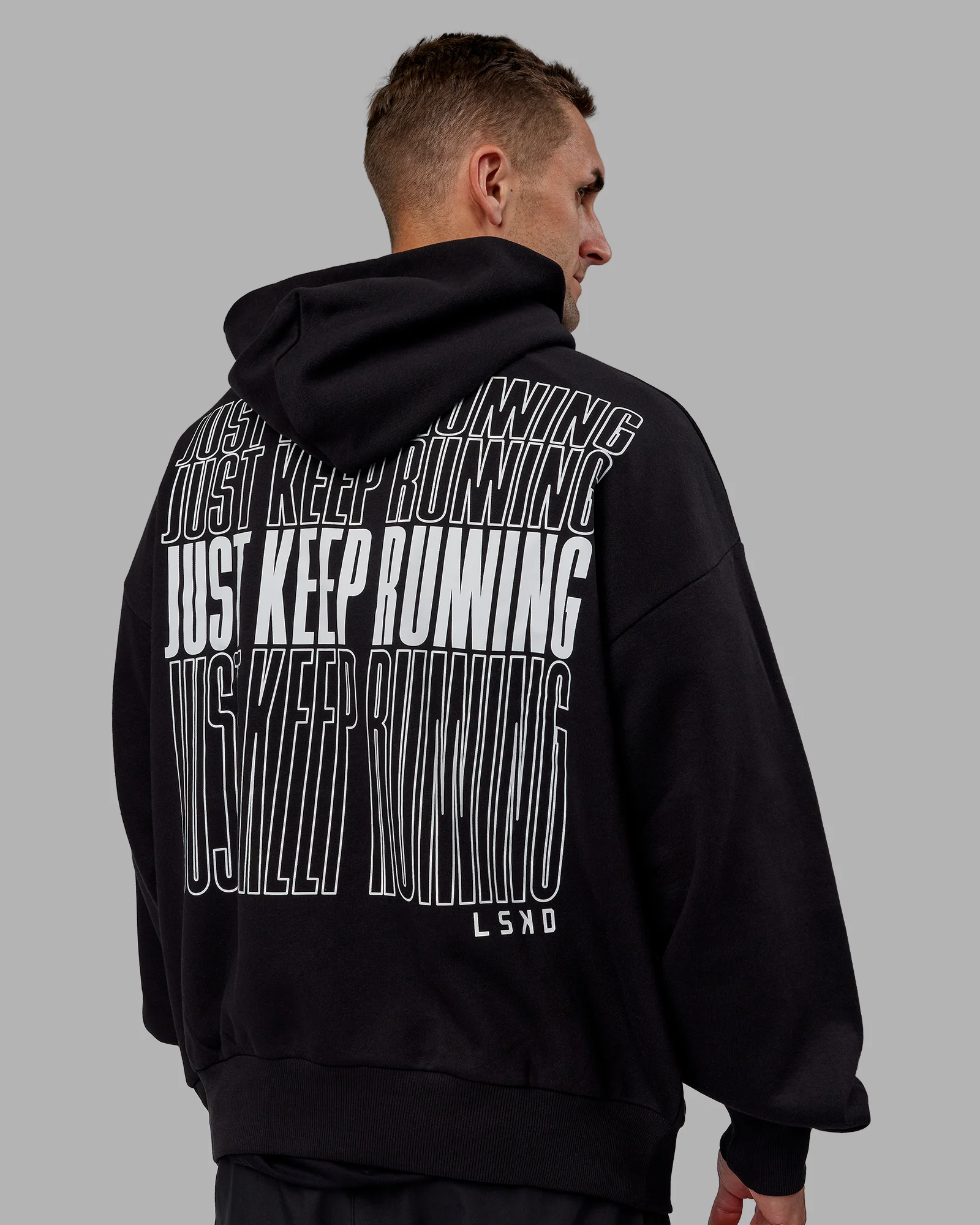 Keep on Running Oversize Hoodie - Black-White - Image 10