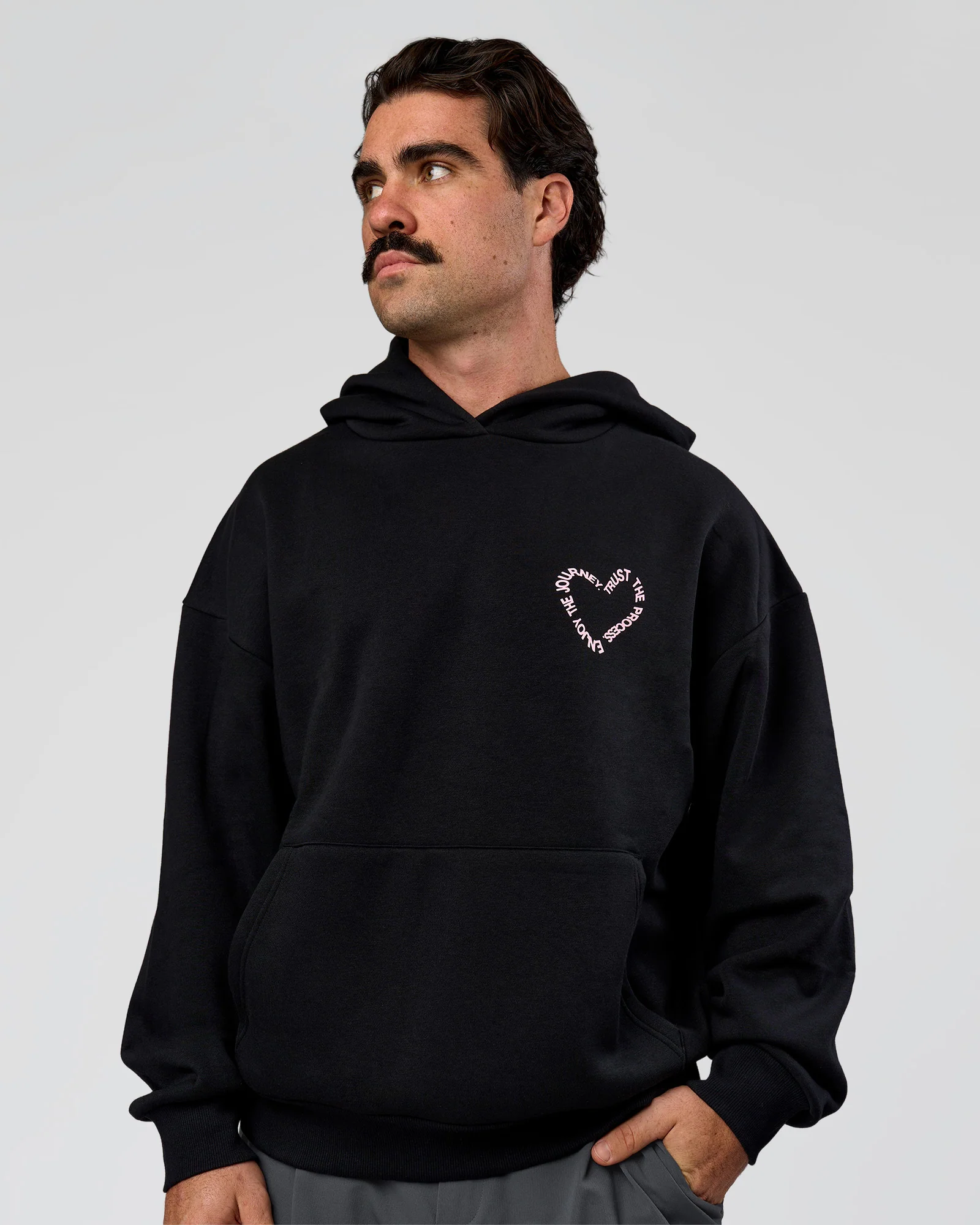Unisex Love The Process Oversize Hoodie - Black-Marshmallow - Image 3