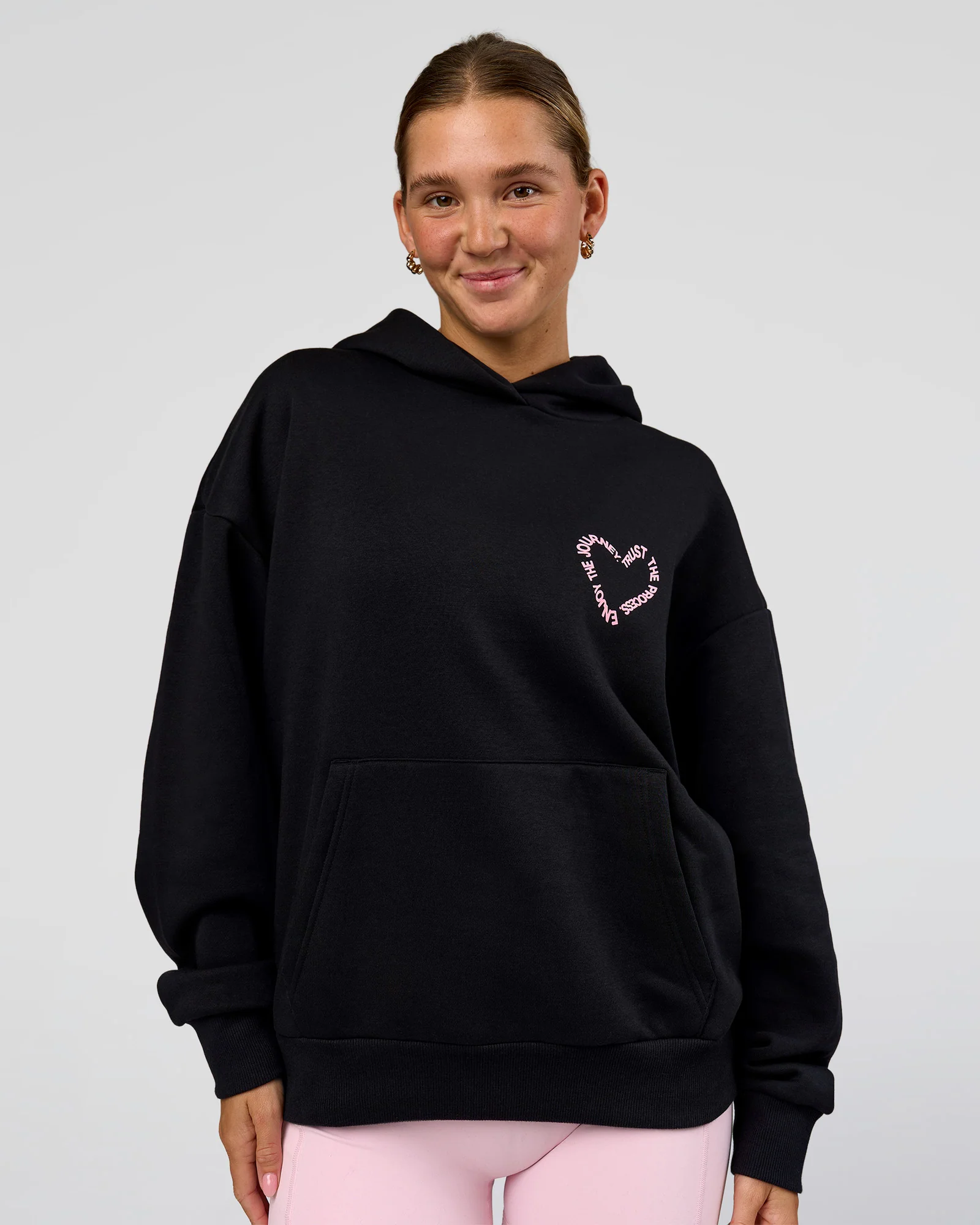 Unisex Love The Process Oversize Hoodie - Black-Marshmallow - Image 5