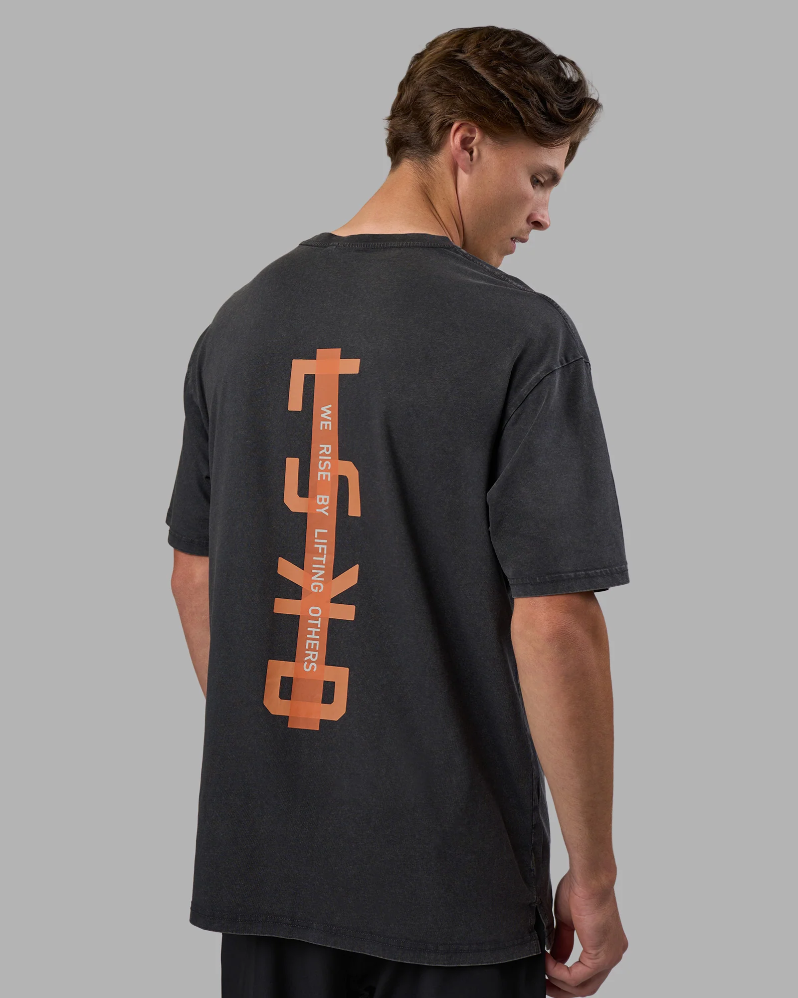 Unisex Strike Through FLXCotton Tee Oversize - Black Washed-Cantaloupe - Image 2