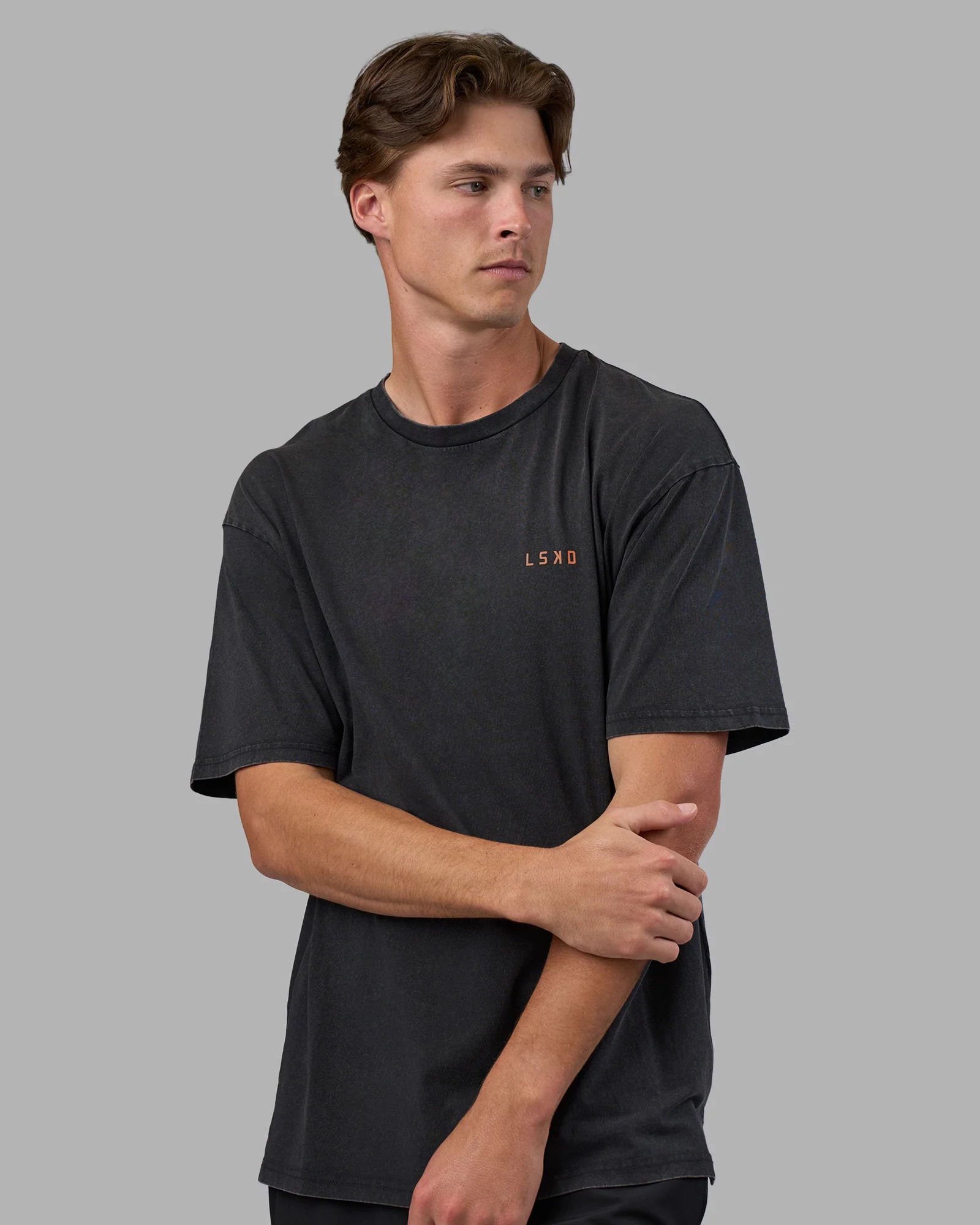 Unisex Strike Through FLXCotton Tee Oversize - Black Washed-Cantaloupe - Image 3