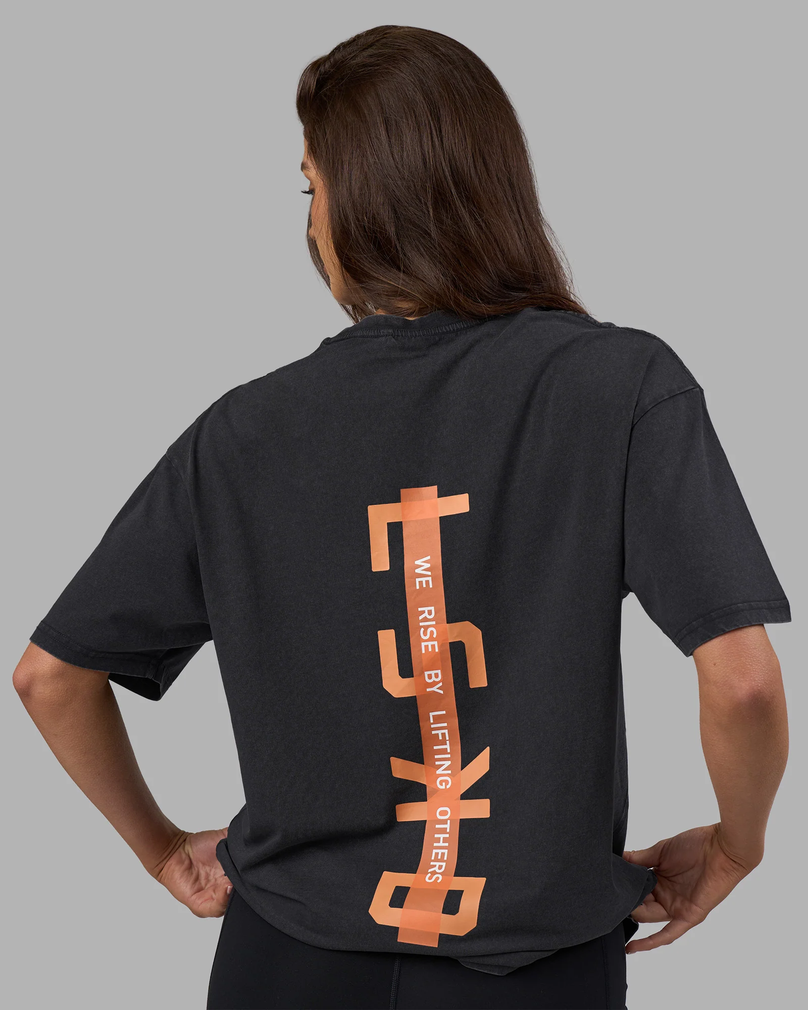 Unisex Strike Through FLXCotton Tee Oversize - Black Washed-Cantaloupe - Image 5