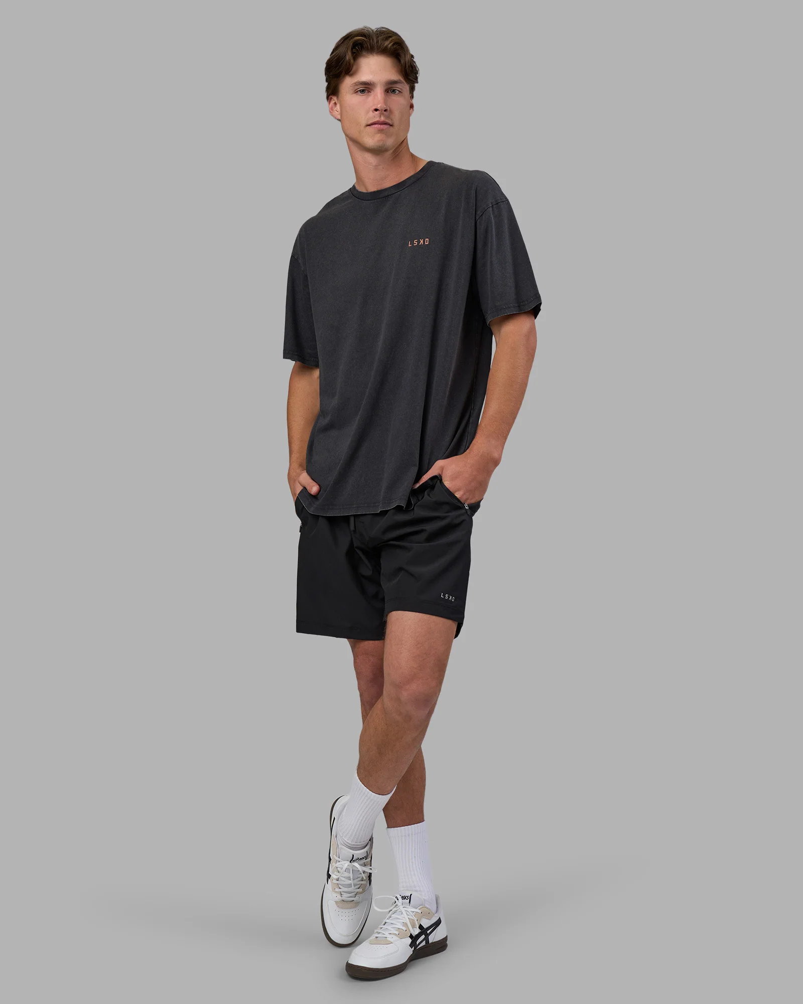Unisex Strike Through FLXCotton Tee Oversize - Black Washed-Cantaloupe - Image 6