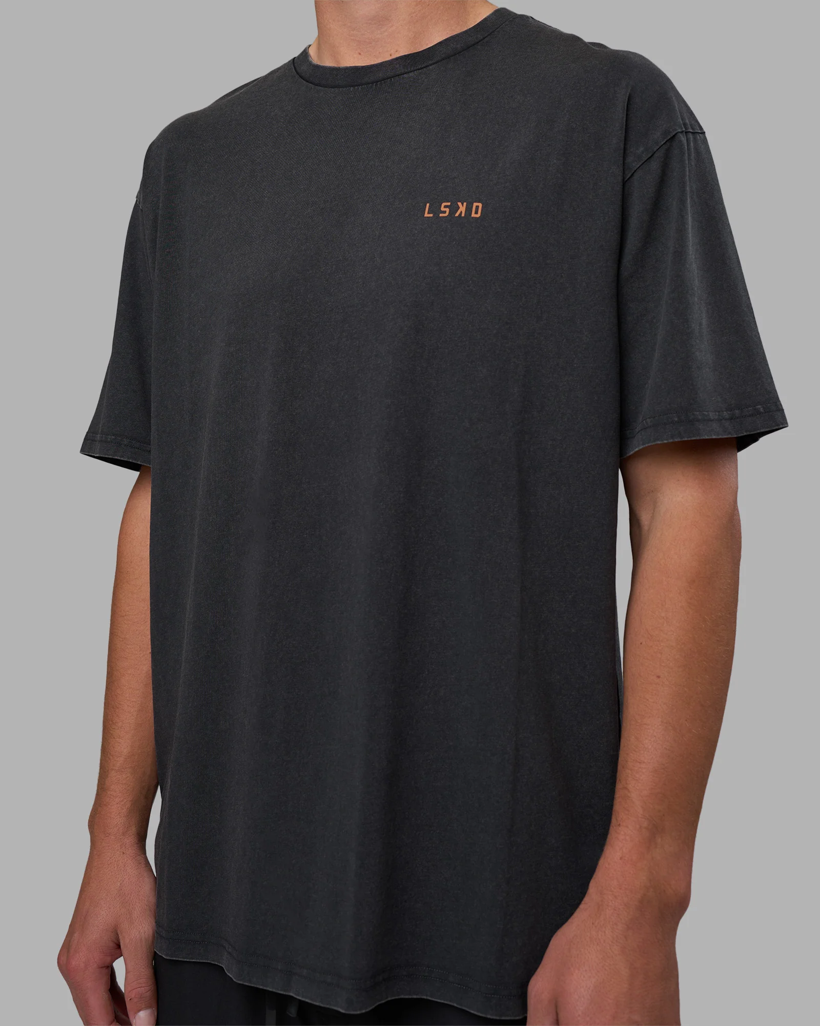 Unisex Strike Through FLXCotton Tee Oversize - Black Washed-Cantaloupe - Image 7