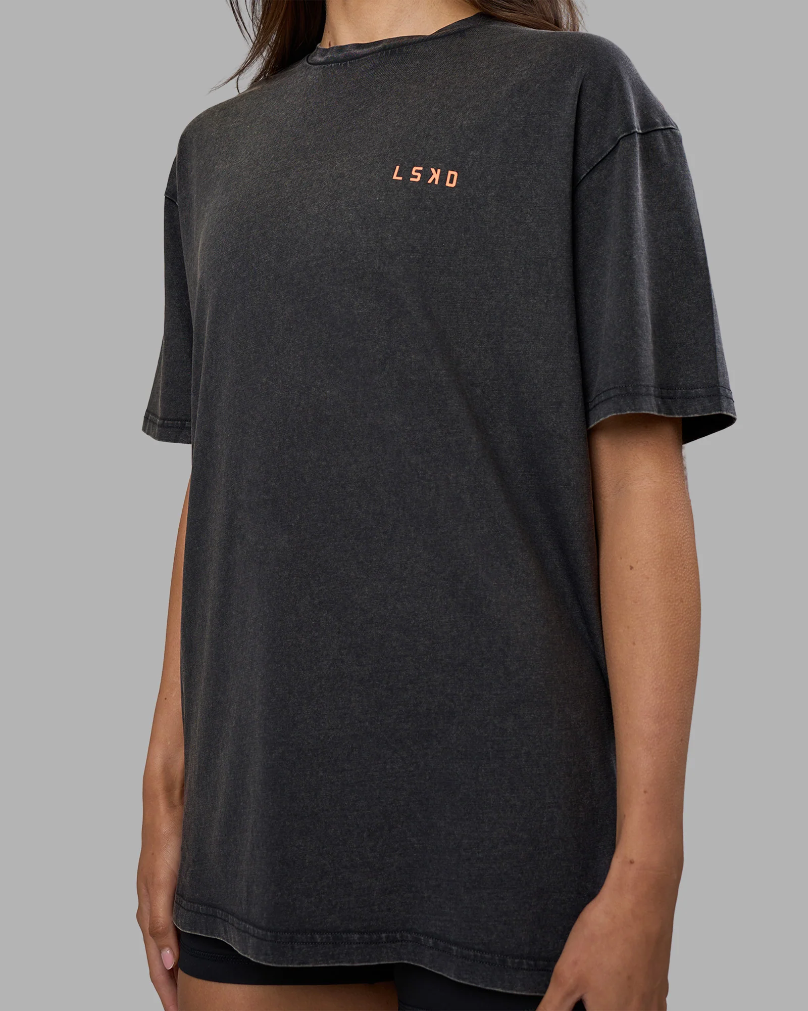 Unisex Strike Through FLXCotton Tee Oversize - Black Washed-Cantaloupe - Image 9