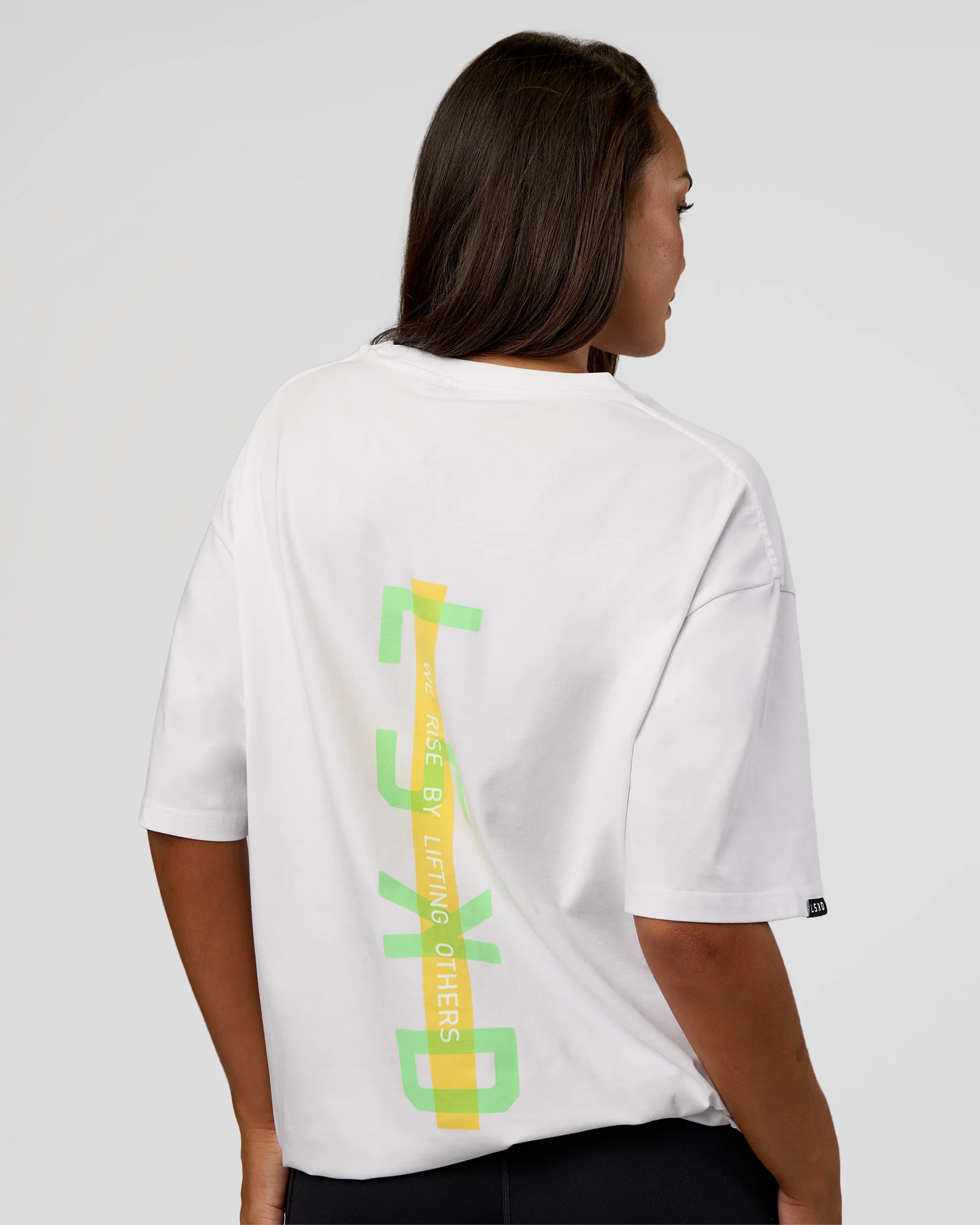 Unisex Strike Through FLXCotton Tee Oversize - White-Warm Apricot - Image 4