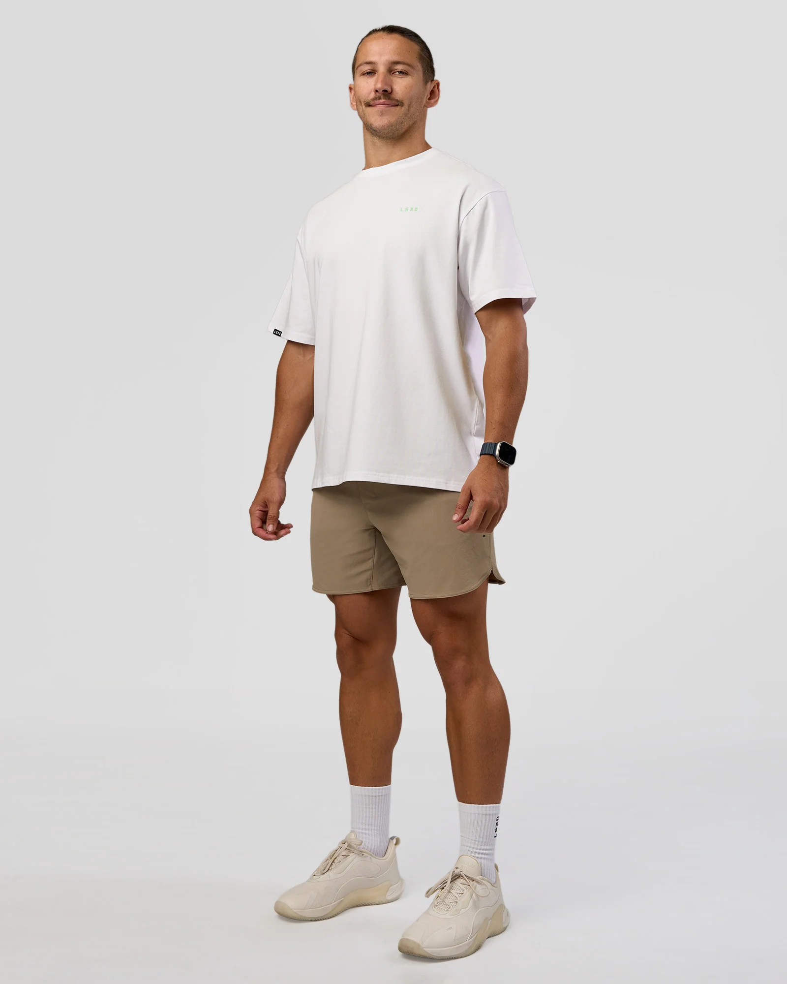 Unisex Strike Through FLXCotton Tee Oversize - White-Warm Apricot - Image 5