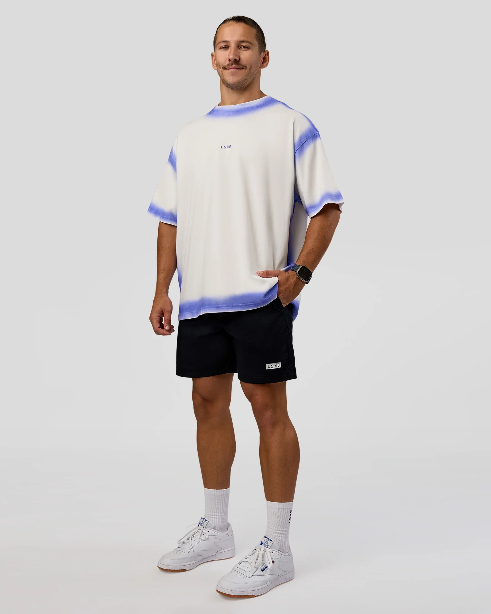 Urban Blur Heavyweight Unisex Oversized Tee - Off White-Power Cobalt - Image 3