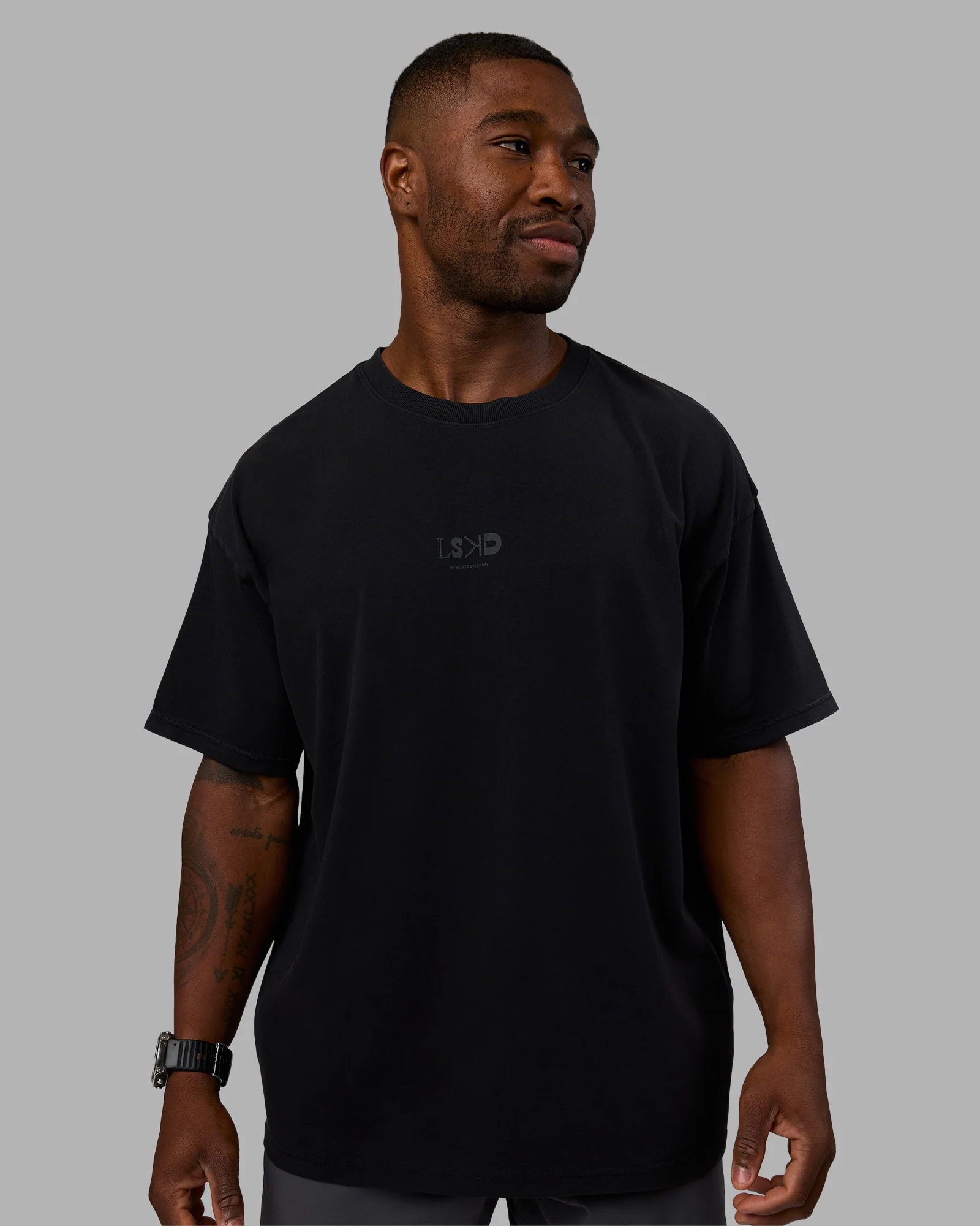 Variation Heavyweight FLXCotton Oversized Tee - Black-Black - Image 3