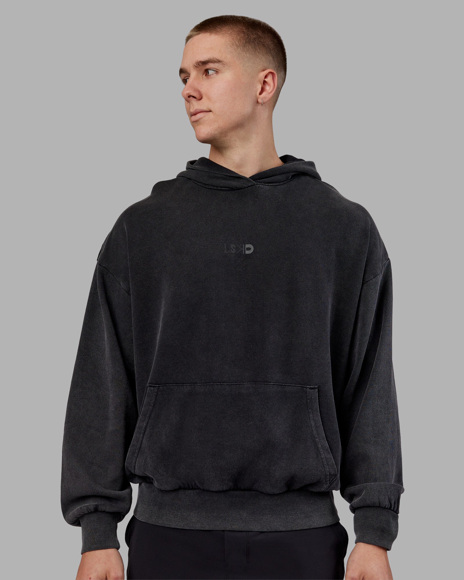 Variation Washed Oversized Hoodie - Black-Black - Image 3