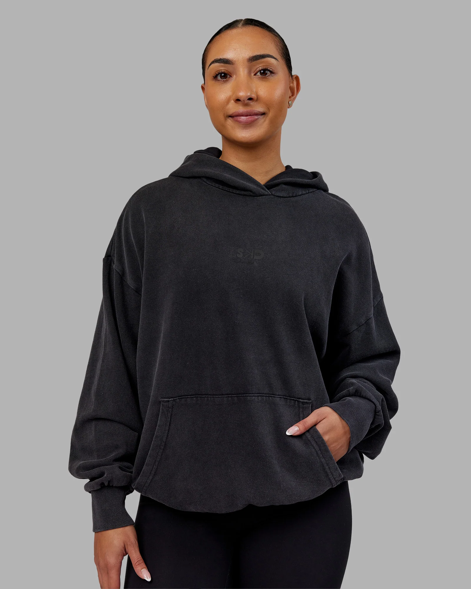 Variation Washed Oversized Hoodie - Black-Black - Image 4