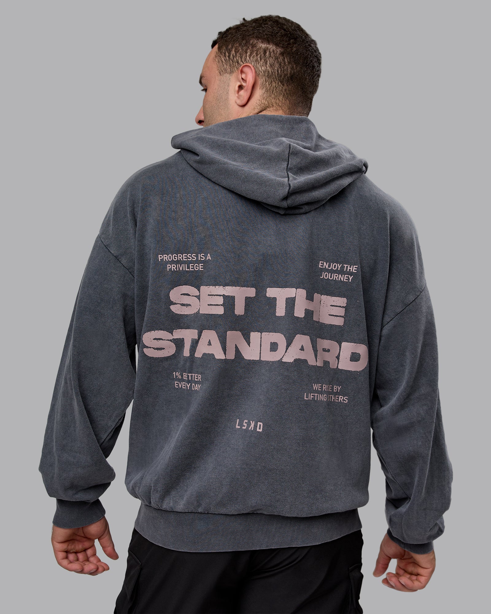 Set the Standard Washed Oversized Hoodie - Black-Greyish Purple - Image 2