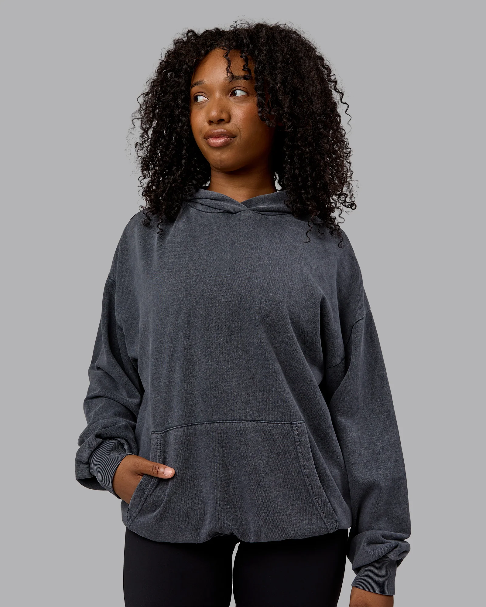 Set the Standard Washed Oversized Hoodie - Black-Greyish Purple - Image 3