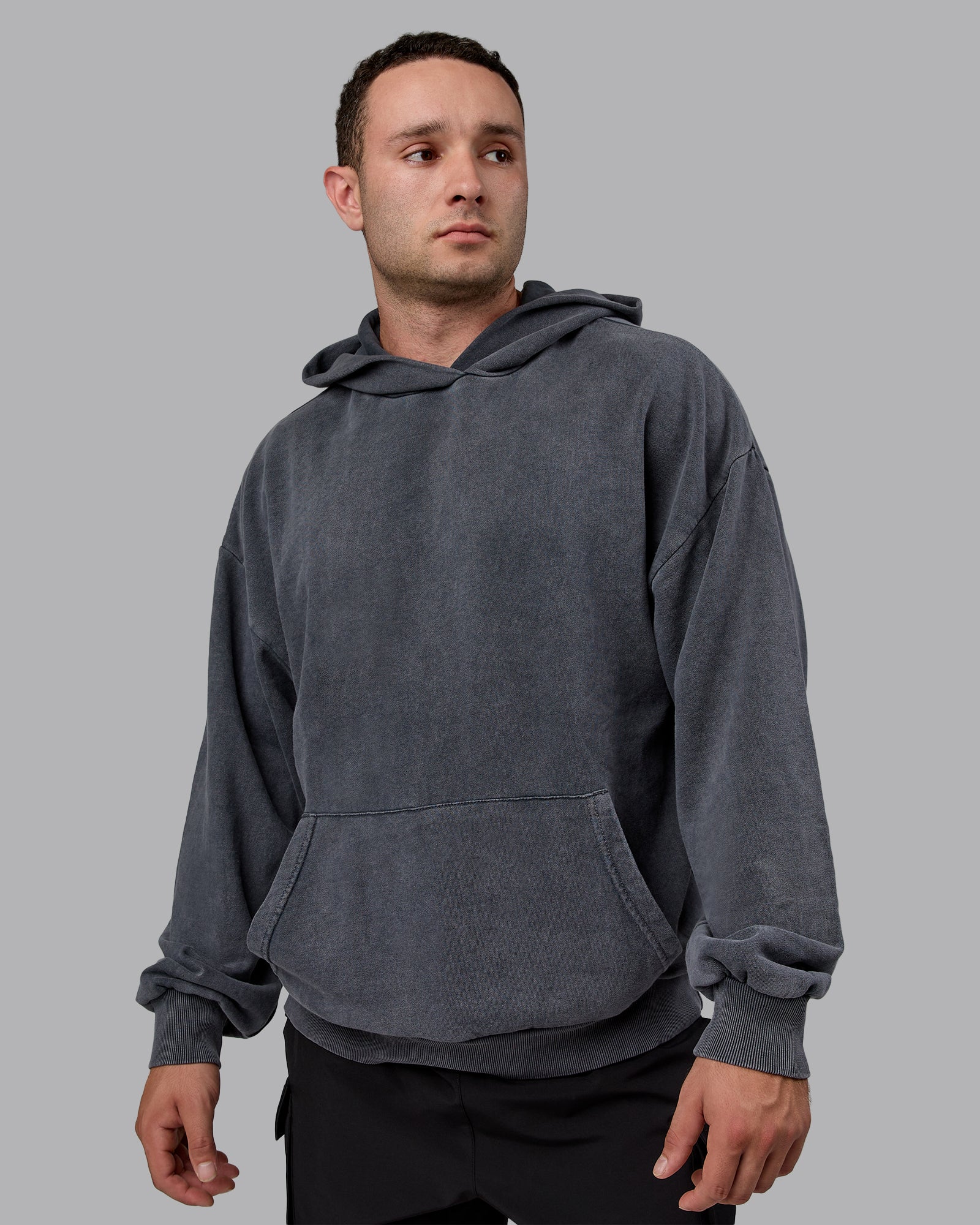 Set the Standard Washed Oversized Hoodie - Black-Greyish Purple - Image 4