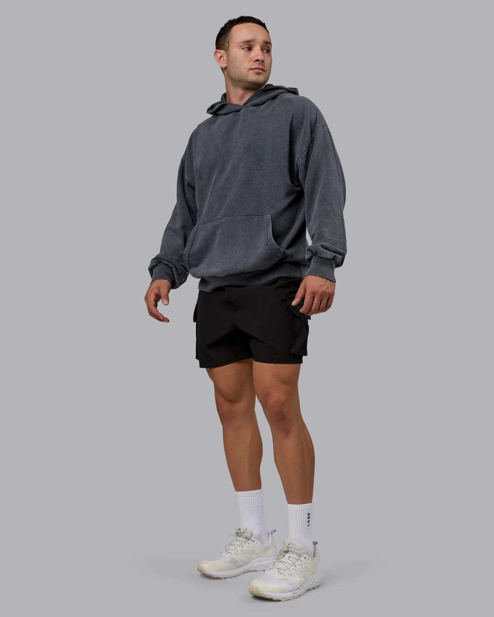 Set the Standard Washed Oversized Hoodie - Black-Greyish Purple - Image 6
