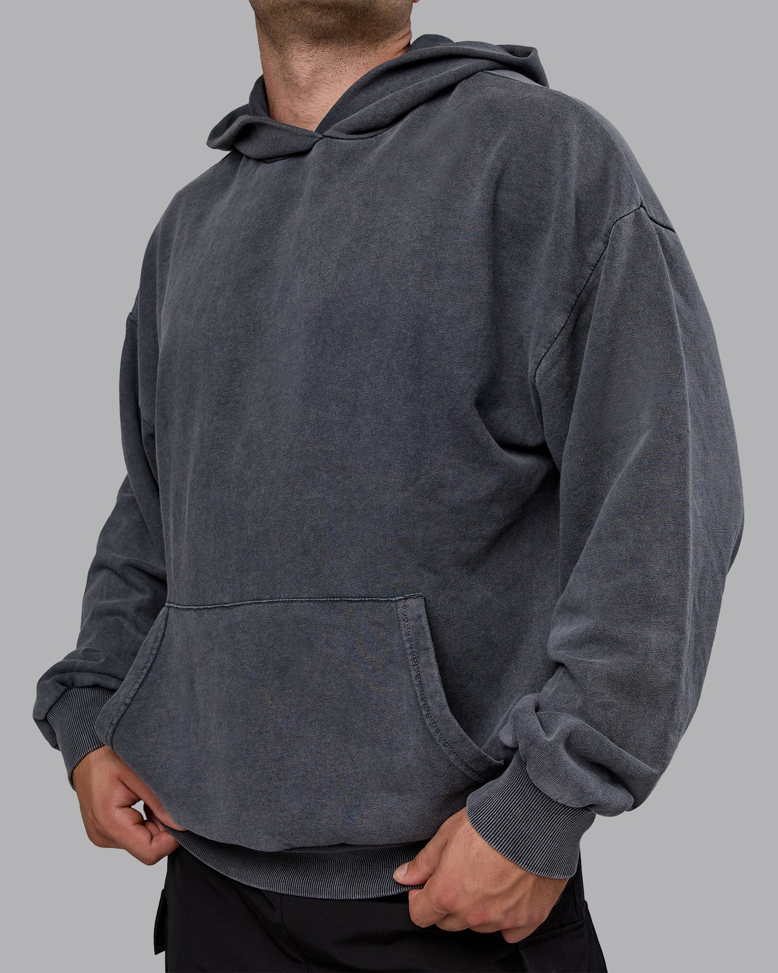 Set the Standard Washed Oversized Hoodie - Black-Greyish Purple - Image 9
